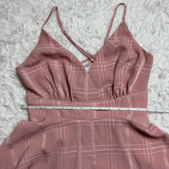 Dusty Pink Romper | Frilly Mini Dress Spaghetti Straps V-Neck | Coquette - Picture 7 of 11